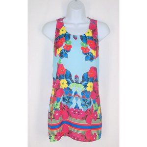 Violet + Claire Floral Tank Sleeveless Top L Blue Pink